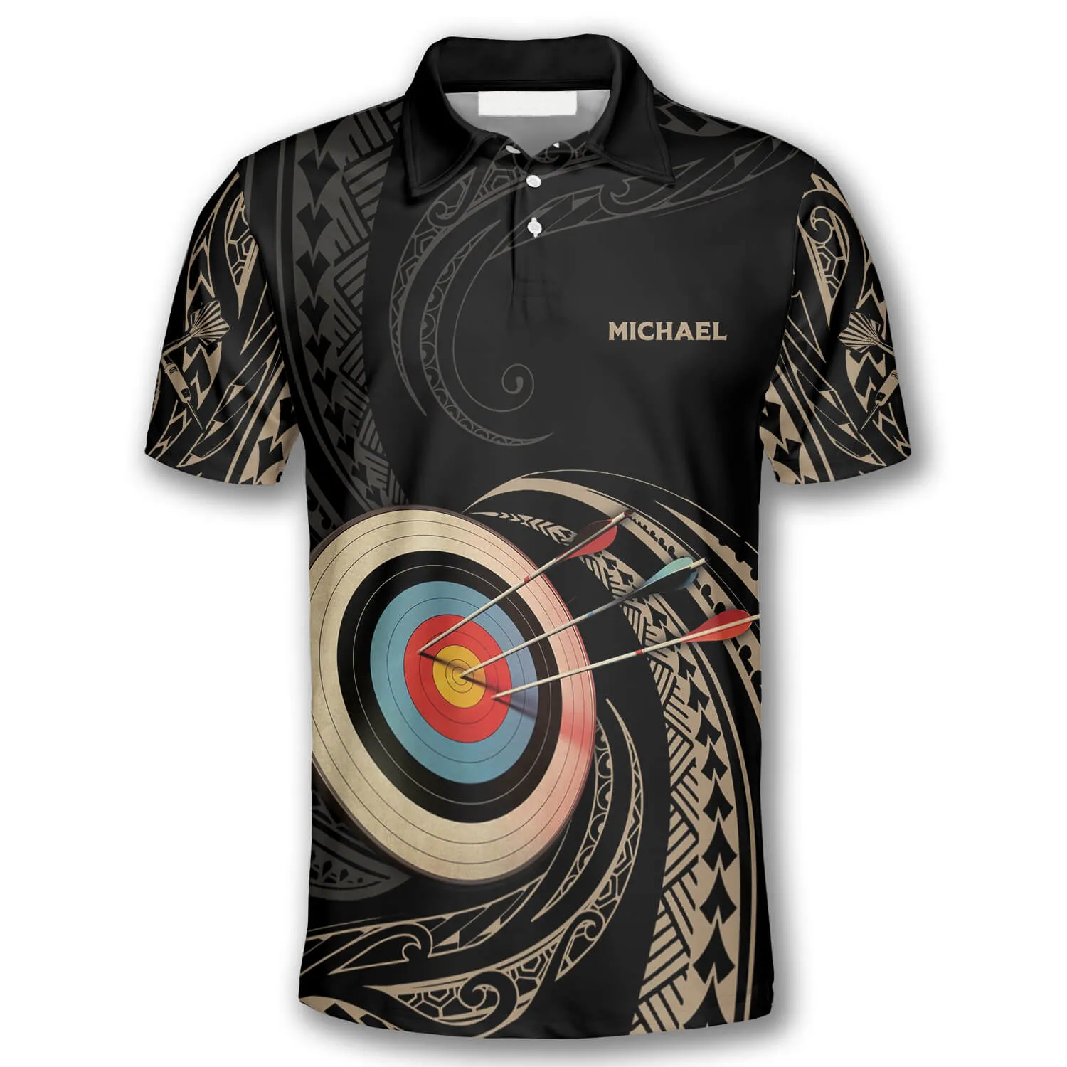 3D All Over Print Archery Golden Tribal Custom Archery Shirts For Men, Archery Team Uniform