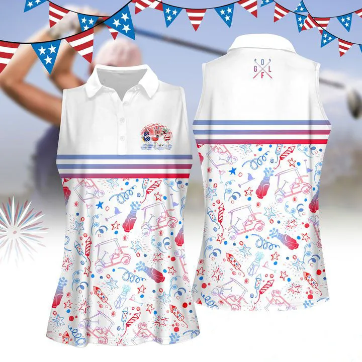 4th Of July Pattern Flamingo Women Golf Apparel, Golf polo shirt for women