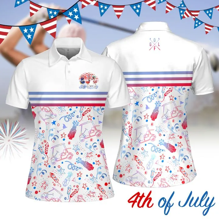 4th Of July Pattern Flamingo Women Golf Apparel, Golf polo shirt for women