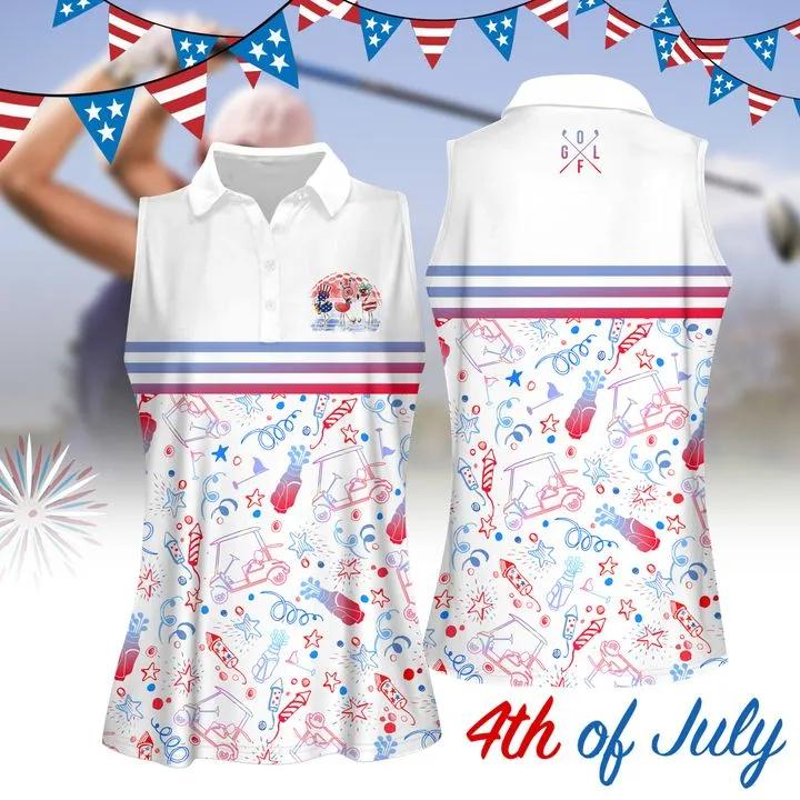 4th Of July Pattern Flamingo Women Golf Apparel, Golf polo shirt for women