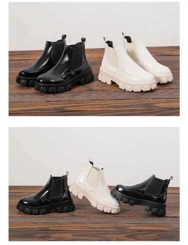 All-match Patent Leather Boots With Wedge Heel