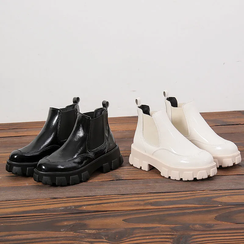 All-match Patent Leather Boots With Wedge Heel