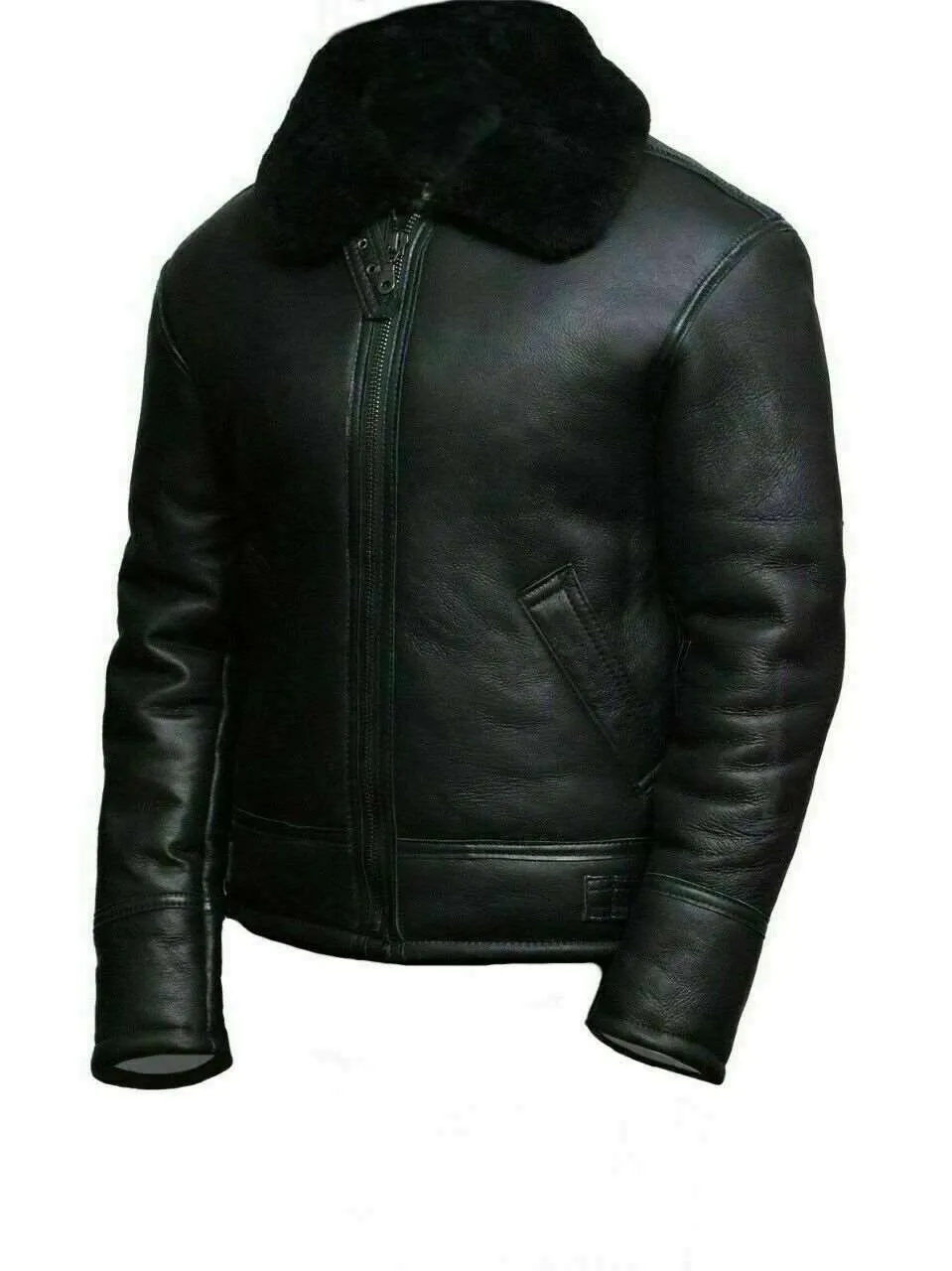 B3 Bomber RAF Aviator Pilot Black Leather Jacket