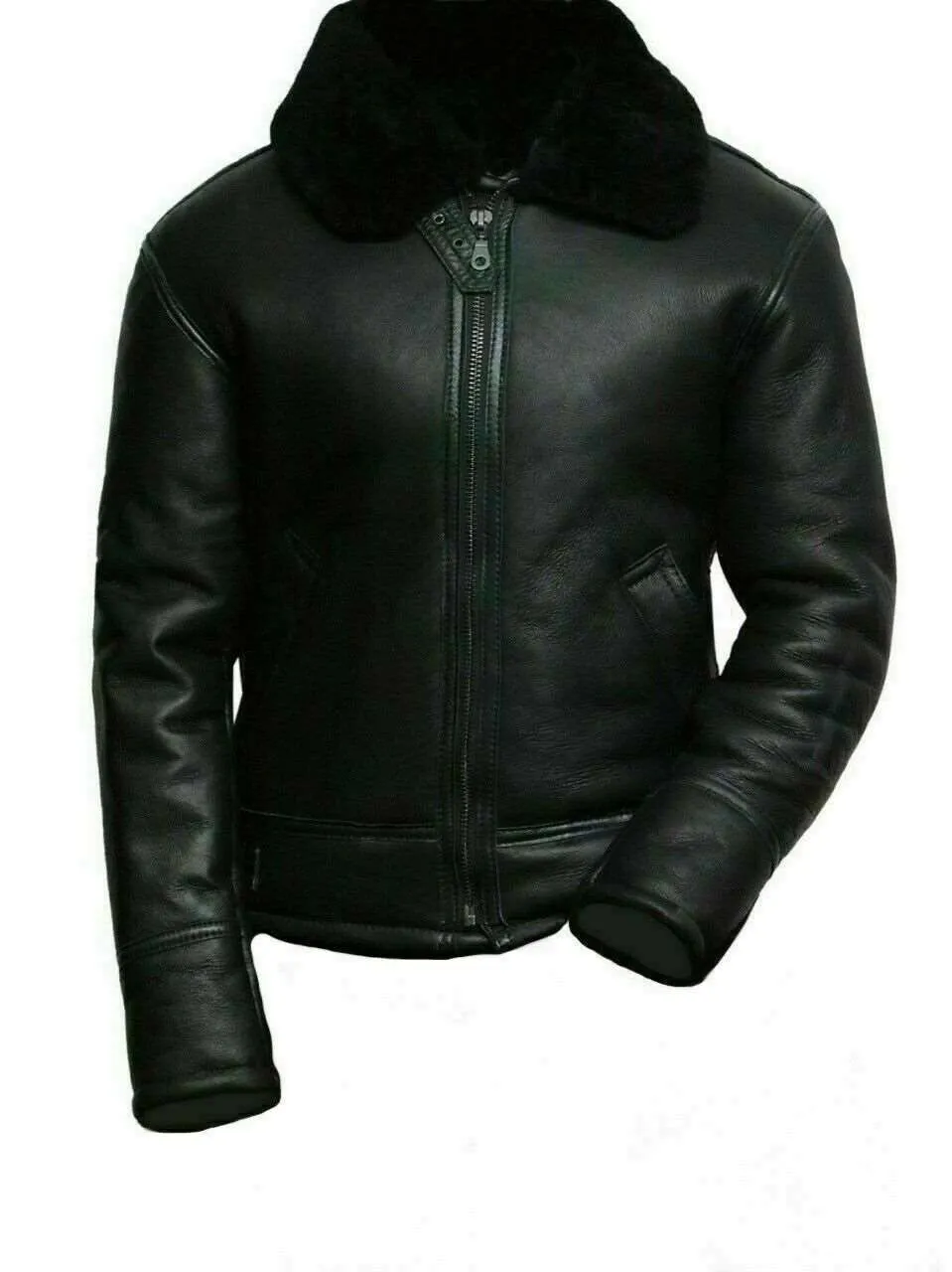 B3 Bomber RAF Aviator Pilot Black Leather Jacket