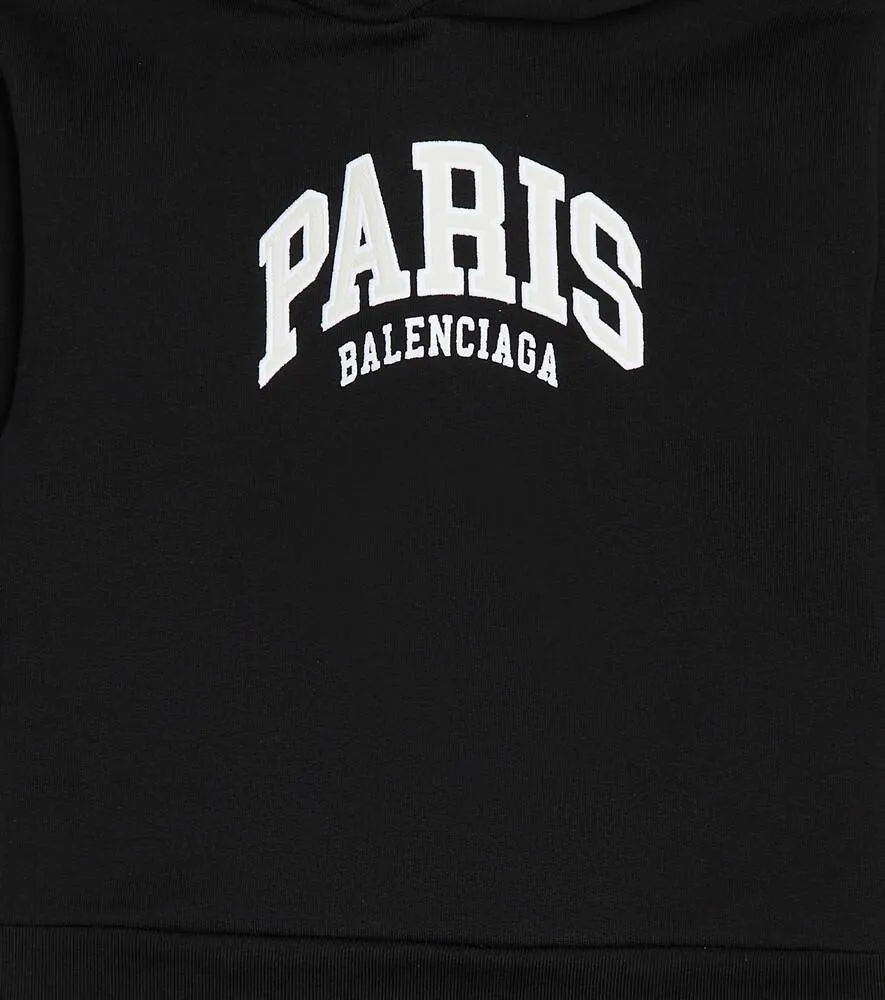 Balenciaga Kids Cotton Logo Hoodie, Black