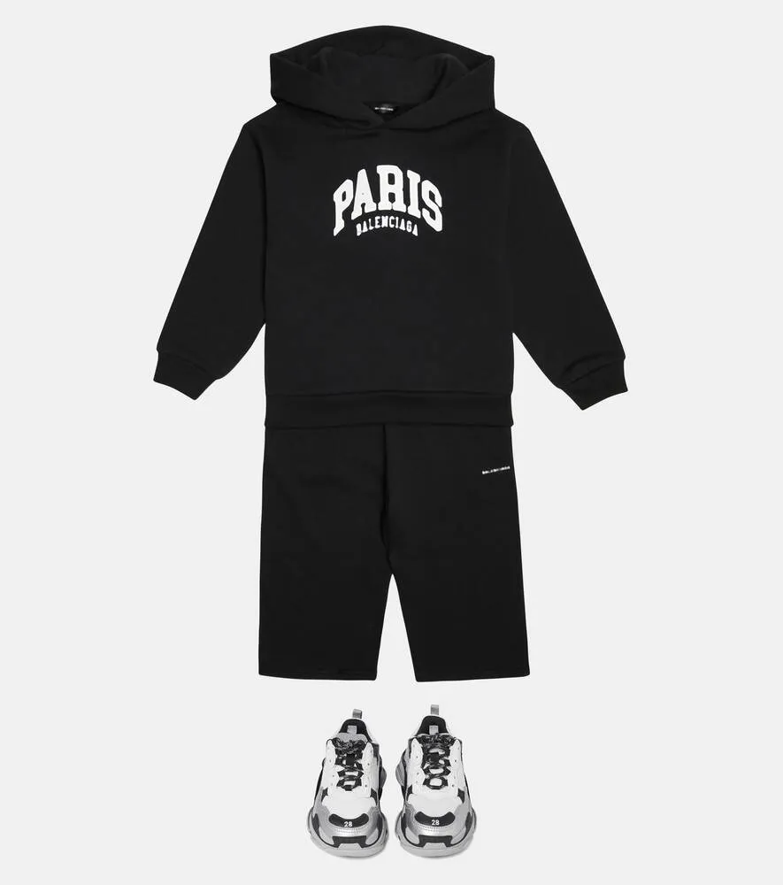 Balenciaga Kids Cotton Logo Hoodie, Black