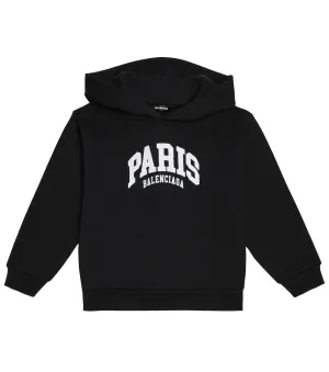 Balenciaga Kids Cotton Logo Hoodie, Black