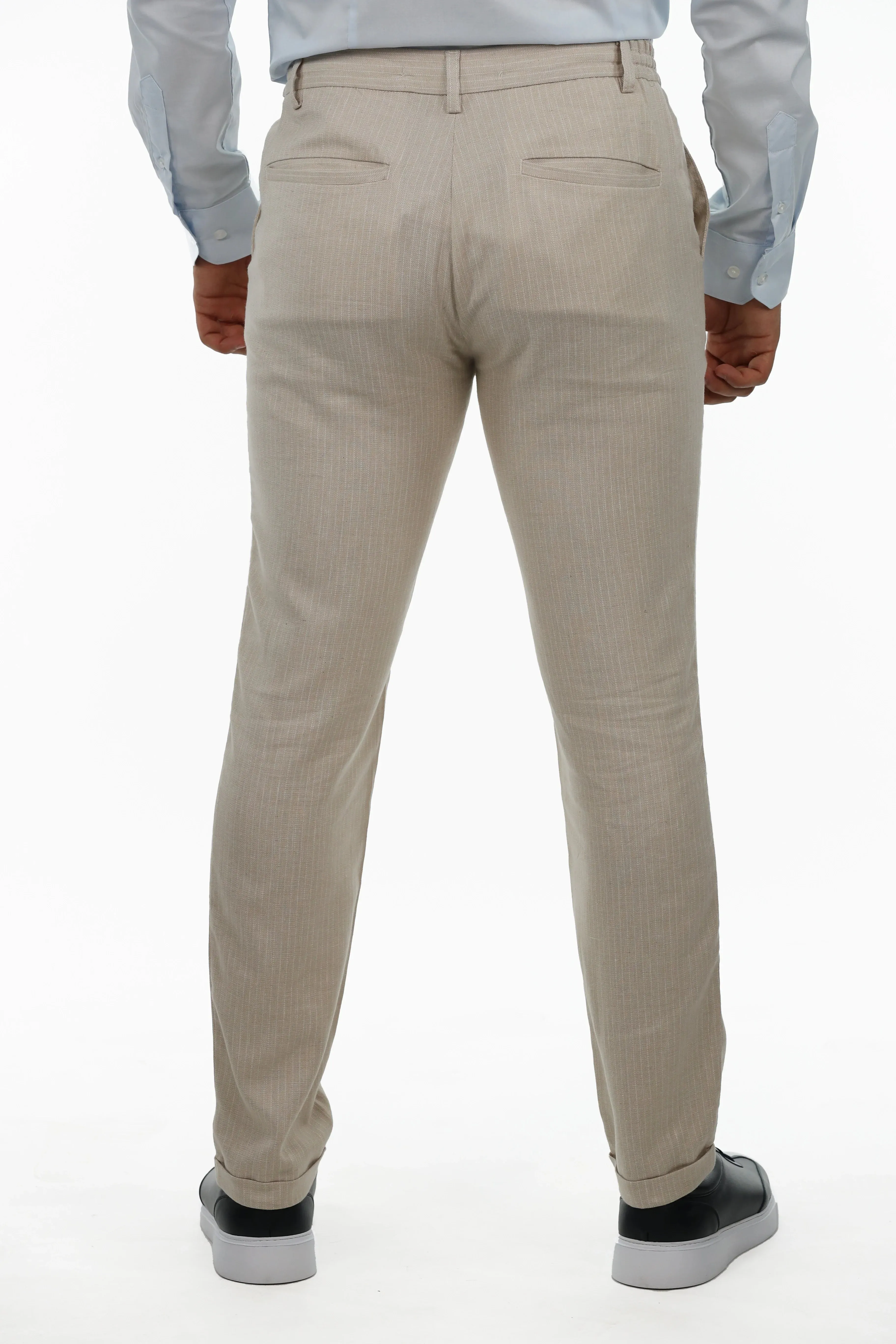 Beige Striped Sport Chic Chino Pants