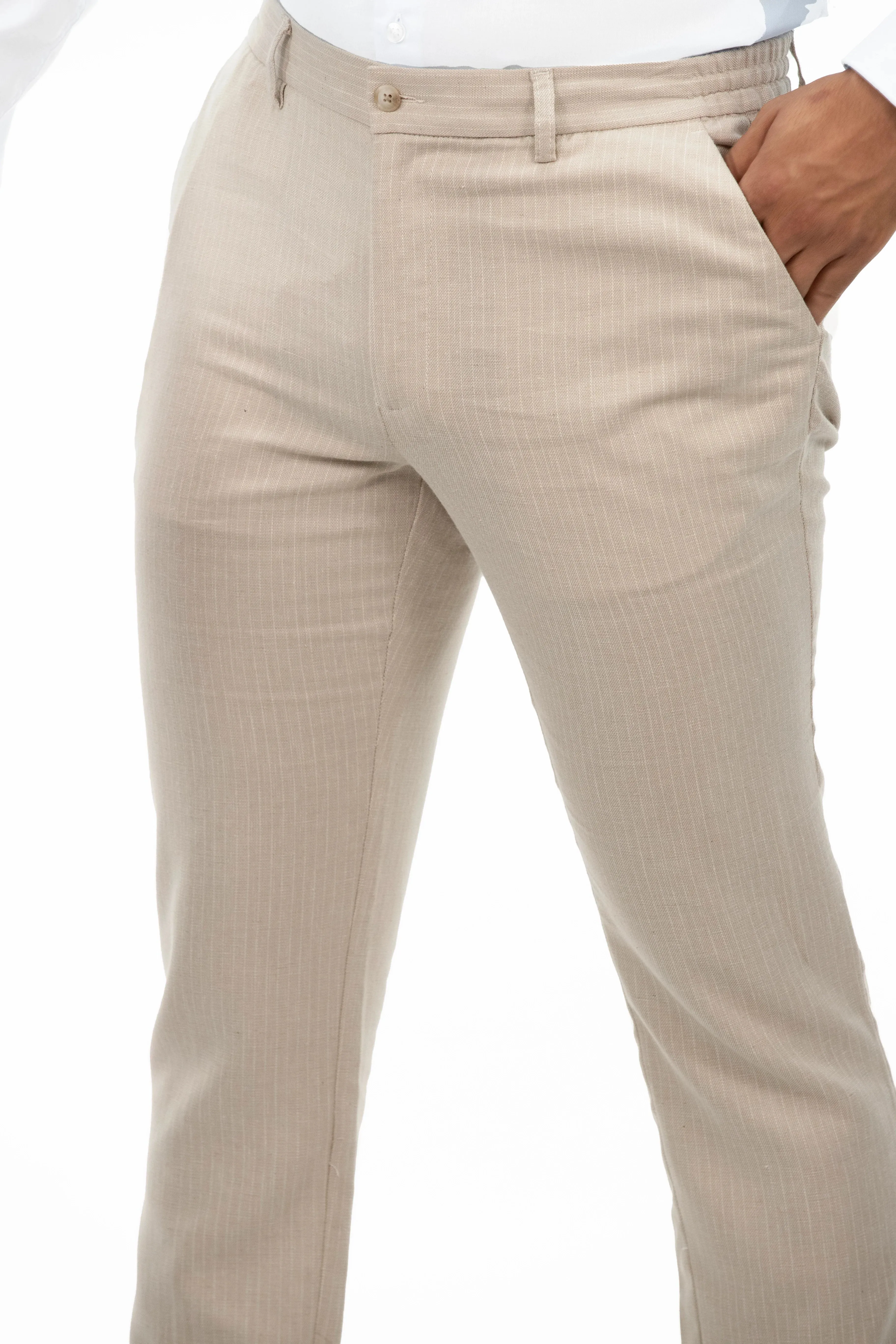 Beige Striped Sport Chic Chino Pants