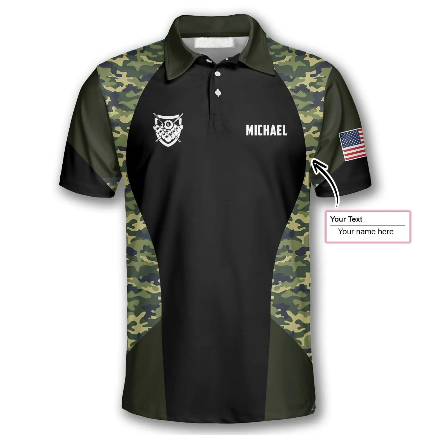 Billiard Camouflage Skull Flag Custom Billiard Shirts for Men, Skull Polo Shirt, Gift for Billiard Player