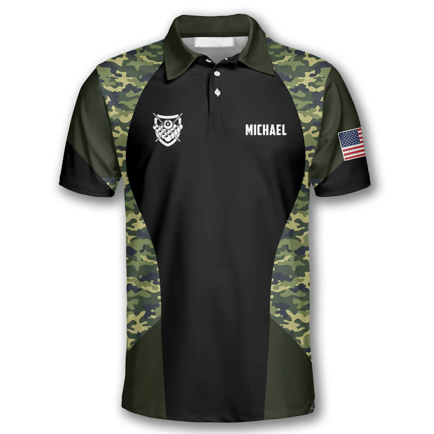 Billiard Camouflage Skull Flag Custom Billiard Shirts for Men, Skull Polo Shirt, Gift for Billiard Player