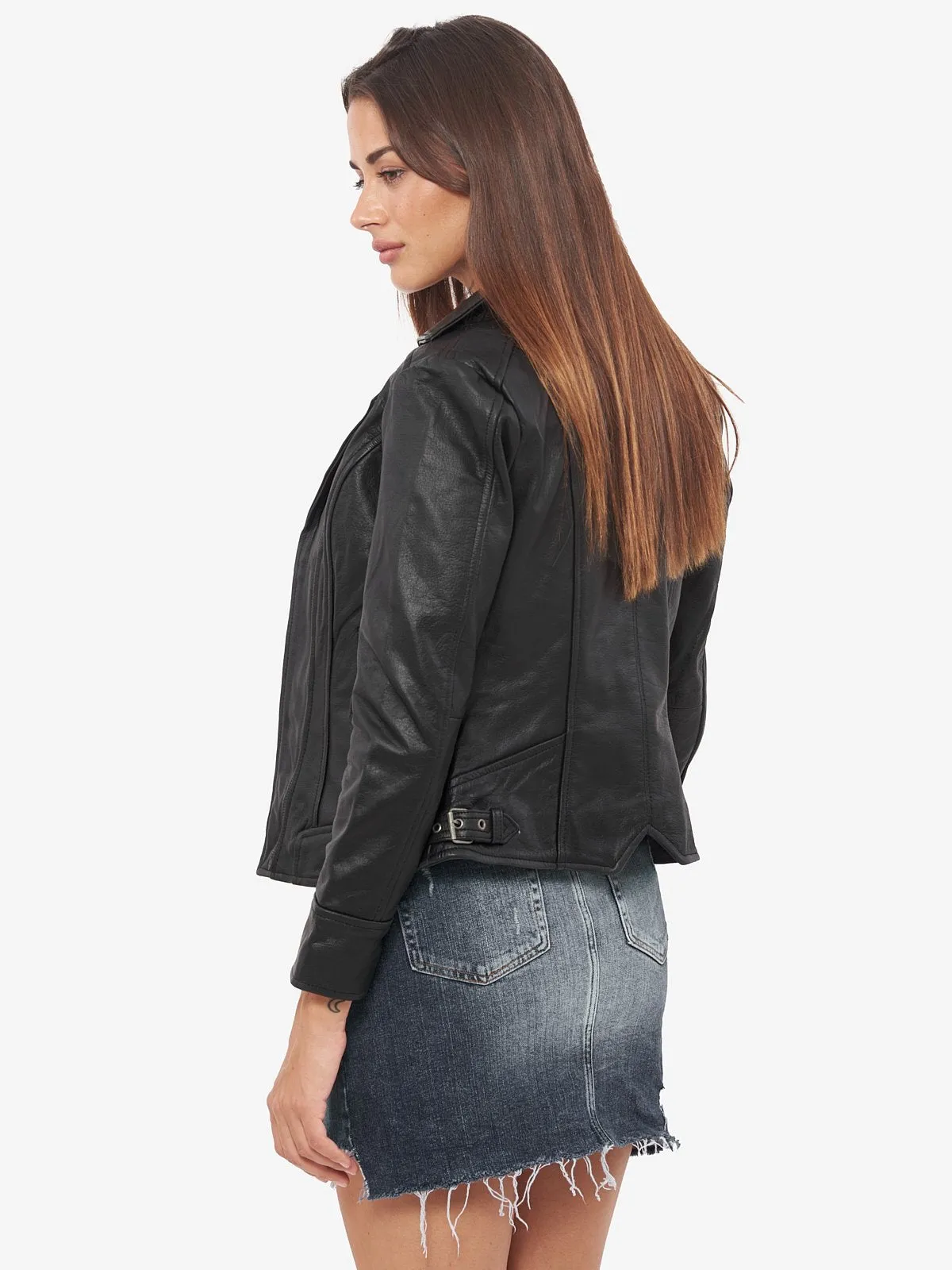 Black Biker Short Body GRIVETY Leather Jacket