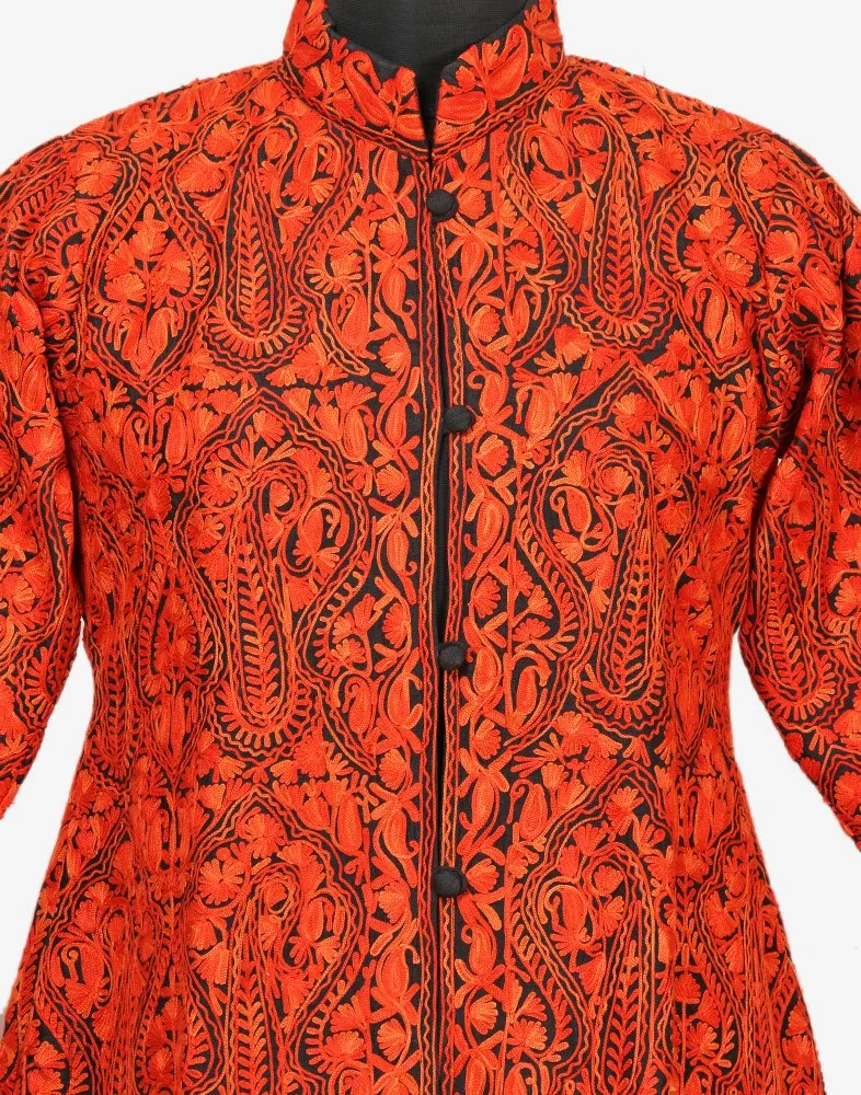 Black Rust Aari Embroidered Silk Jacket