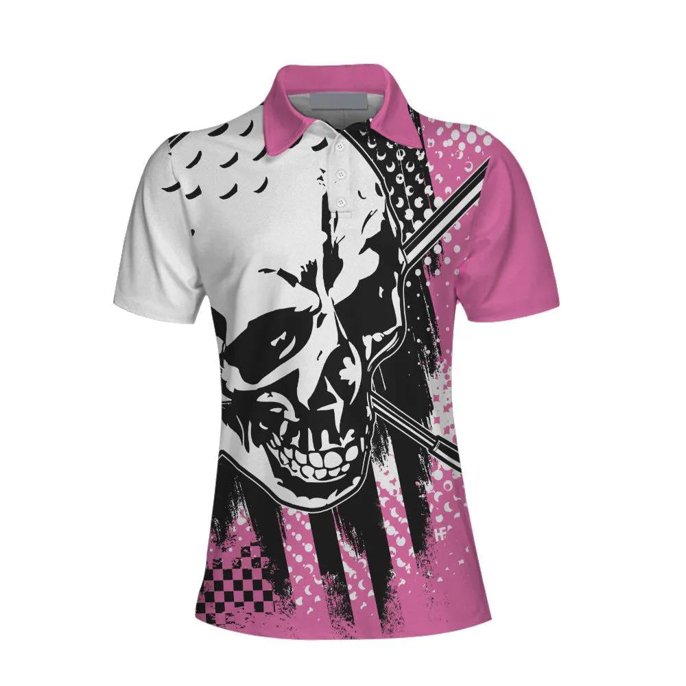 Blade Ladies Golf Pink Short Sleeve Women Polo Shirt, Skull Golf Shirt For Women, Unique Female Goff Gift