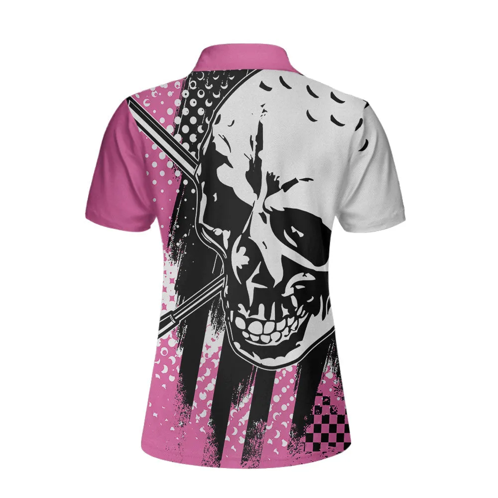 Blade Ladies Golf Pink Short Sleeve Women Polo Shirt, Skull Golf Shirt For Women, Unique Female Goff Gift