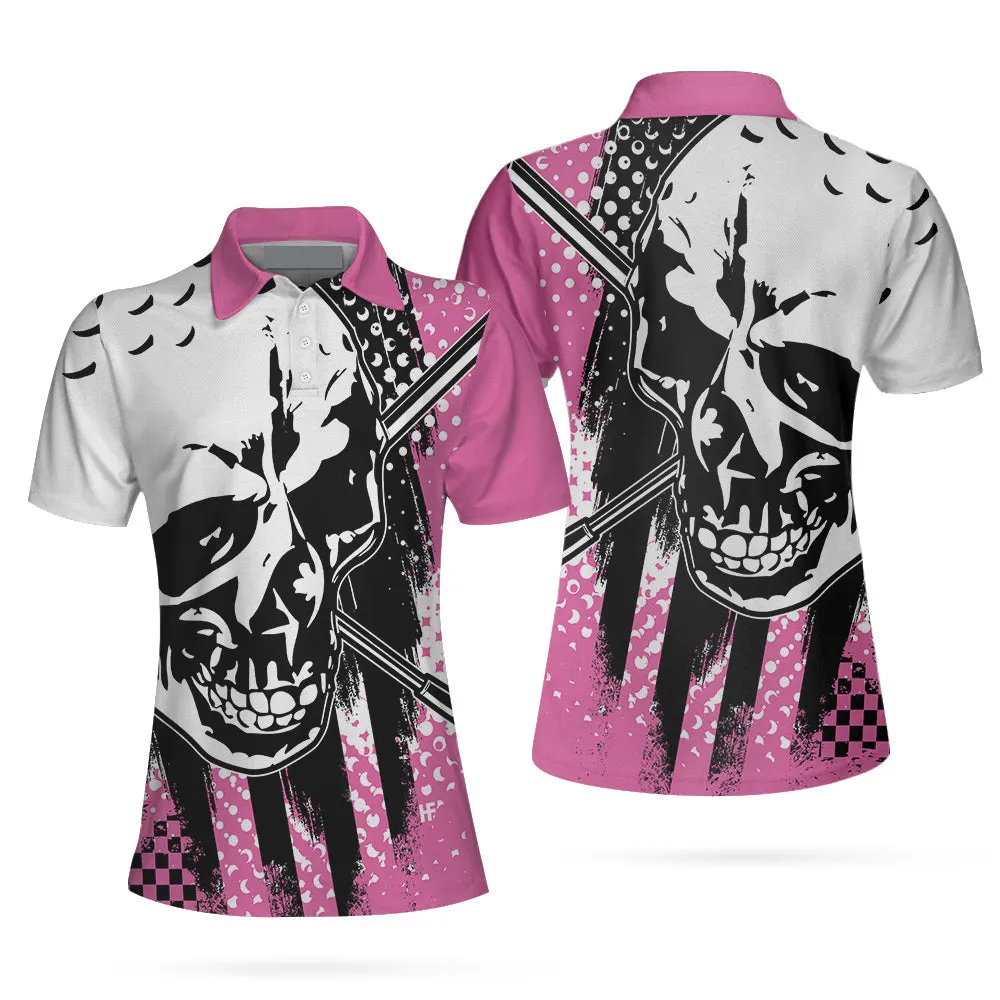 Blade Ladies Golf Pink Short Sleeve Women Polo Shirt, Skull Golf Shirt For Women, Unique Female Goff Gift