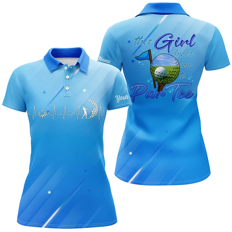 Blue Gradient Womens Golf Polo Shirt Custom Name This Girl Knows How To Par Tee, Golf Gifts For Girl