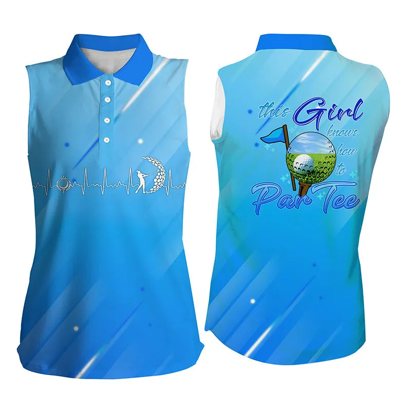 Blue Gradient Womens Golf Polo Shirt Custom Name This Girl Knows How To Par Tee, Golf Gifts For Girl