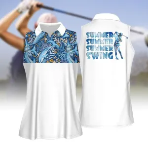 Blue Whale Summer Swing Women Golf Apparel, Women Short Sleeve Polo Shirt, Sleeveless Polo Shirt