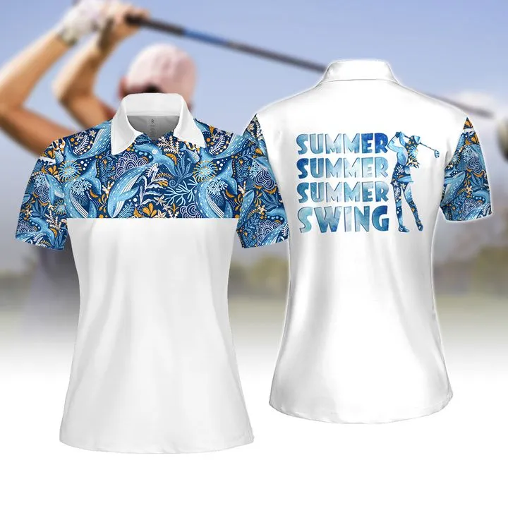 Blue Whale Summer Swing Women Golf Apparel, Women Short Sleeve Polo Shirt, Sleeveless Polo Shirt