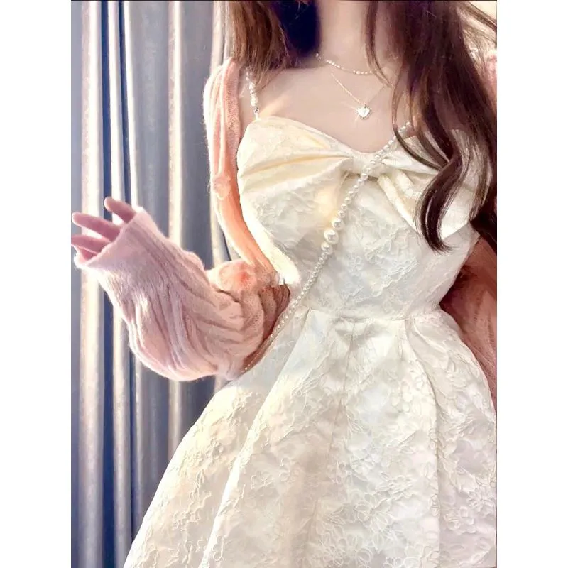 Bow Tie Gentle Cinched Waist Petite Cropped French Style Fairy Dress