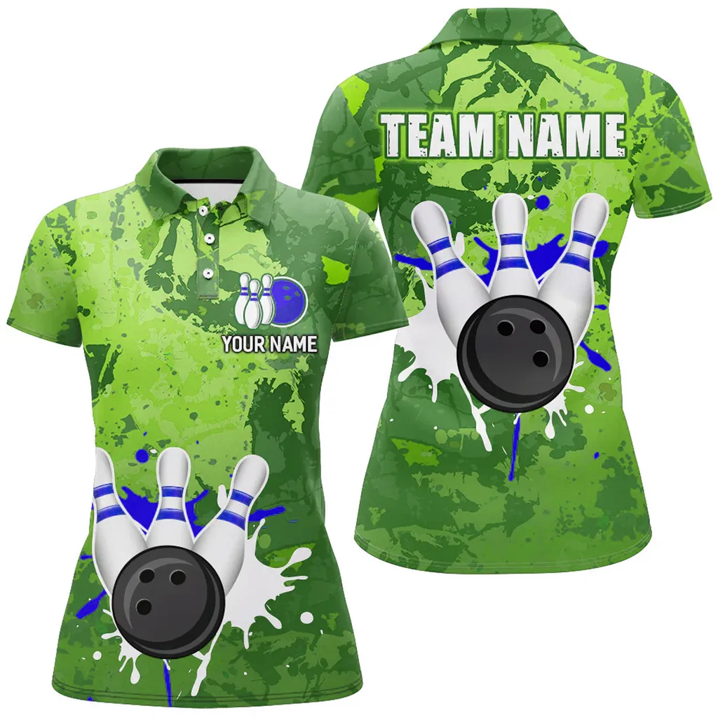 Bowling And Pins Team League Multicolor Option Customized Name 3D Shirt For Women