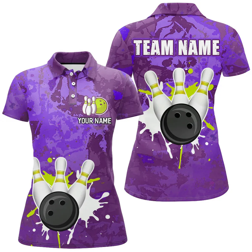 Bowling And Pins Team League Multicolor Option Customized Name 3D Shirt For Women