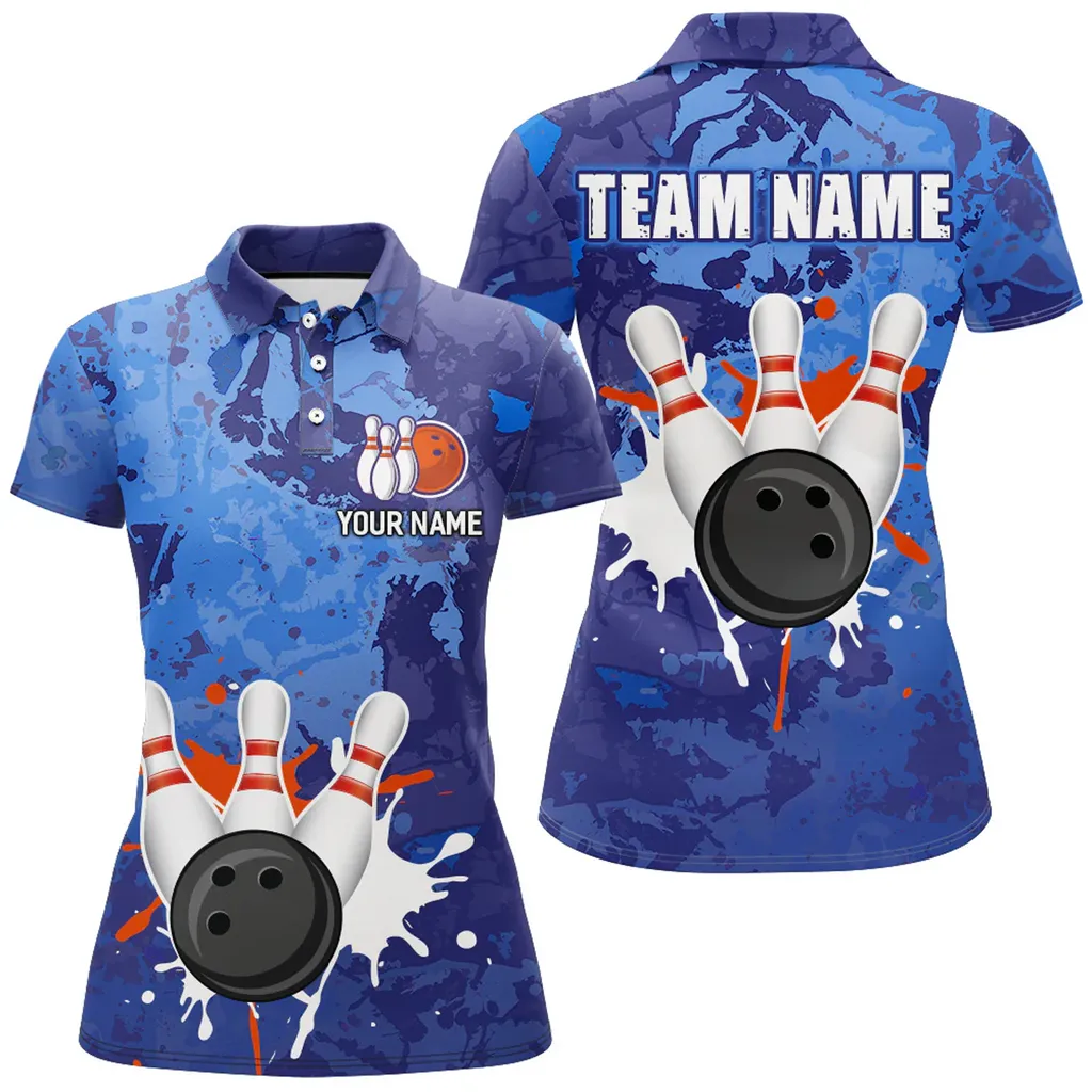 Bowling And Pins Team League Multicolor Option Customized Name 3D Shirt For Women