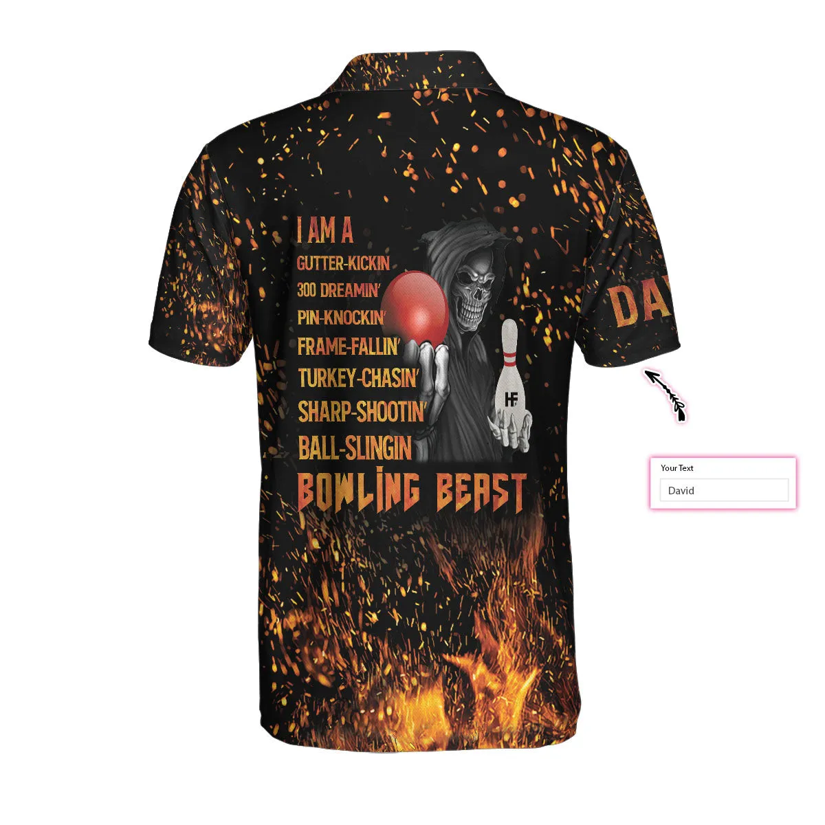 Bowling Beast Custom Polo Shirt, Flame Pattern Bowling Shirt For Men, Personalized Bowling Gift Idea Coolspod