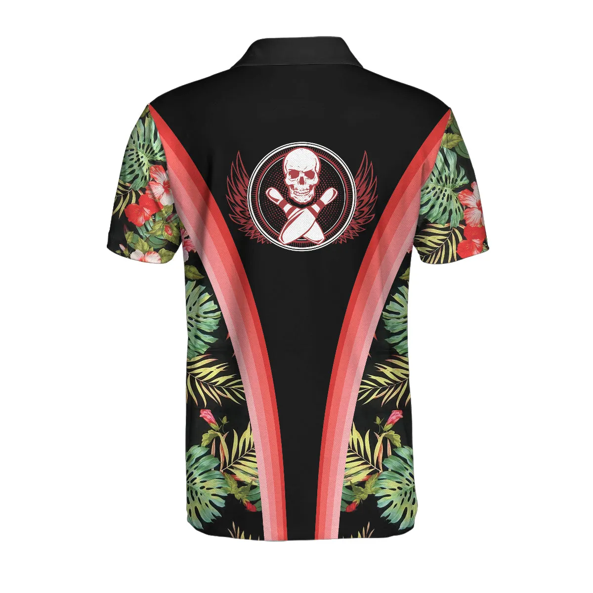 Bowling Skull Tropical Flower Custom Polo Shirt, Skull Floral Bowling Shirt For Bowlers, Cool Tropical Shirt Design Coolspod