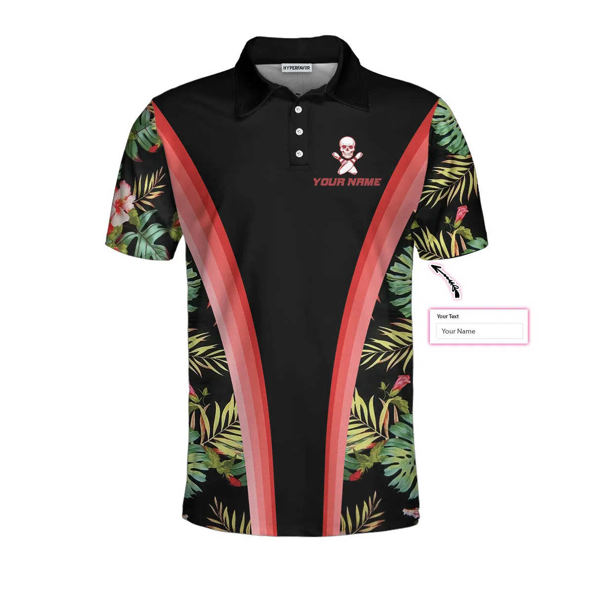 Bowling Skull Tropical Flower Custom Polo Shirt, Skull Floral Bowling Shirt For Bowlers, Cool Tropical Shirt Design Coolspod