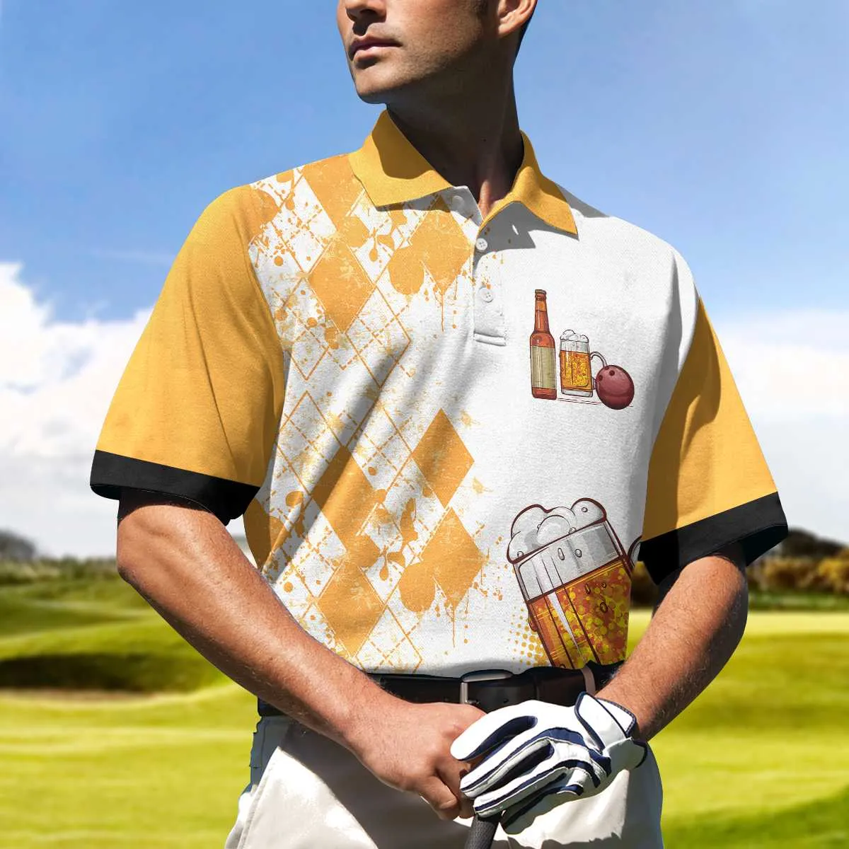 Bowling Solves My Most Problems Drinking Solves The Rest Polo Shirt, Argyle Pattern Beer Polo Shirt, Bowling Shirt For Men Coolspod