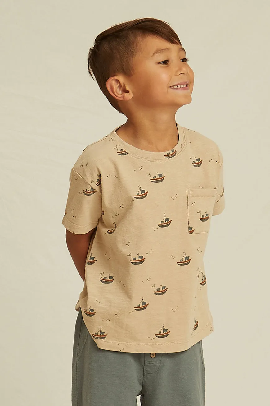 Boys Shirt Rylee and Cru Raw Edge Tee Tugboats