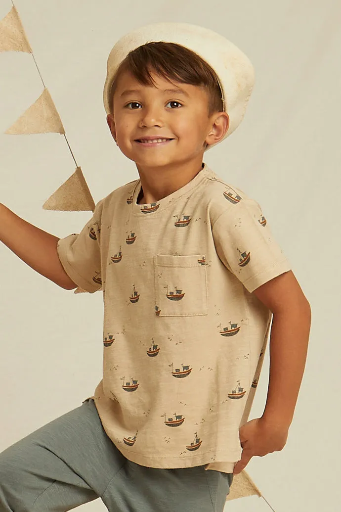 Boys Shirt Rylee and Cru Raw Edge Tee Tugboats