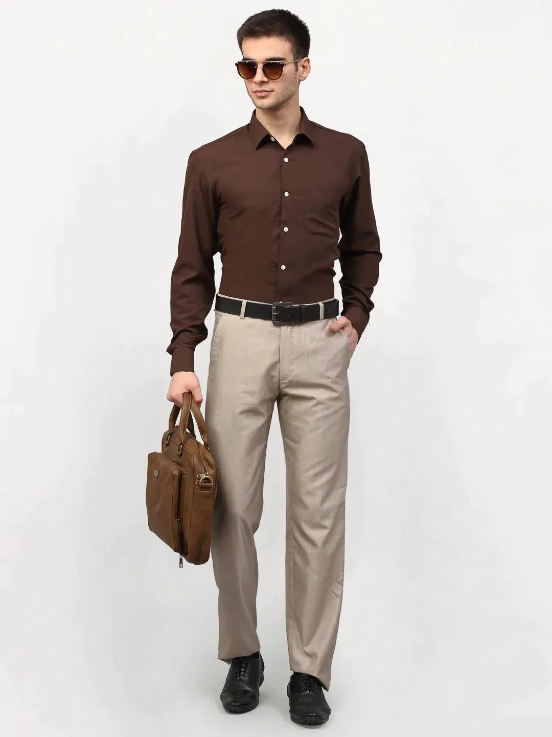 Brown Men'S Solid Formal Shirts