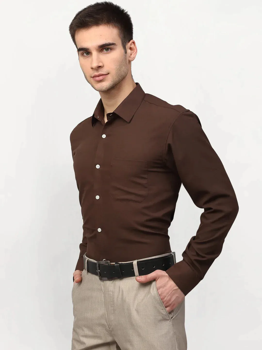 Brown Men'S Solid Formal Shirts