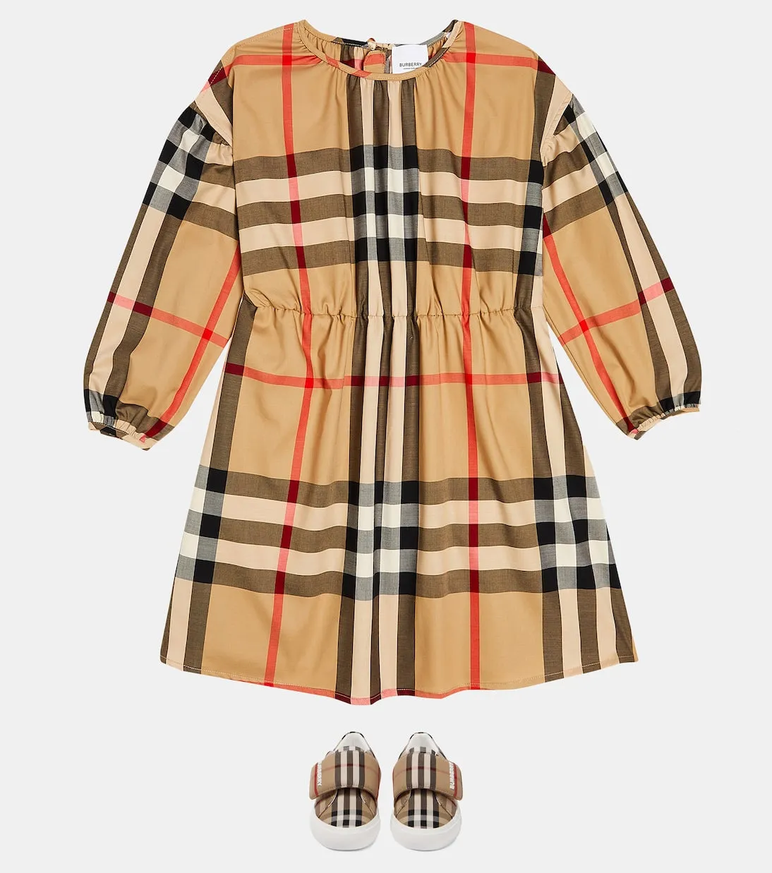 Burberry Kids Cotton Blend Plaid Dress, Beige