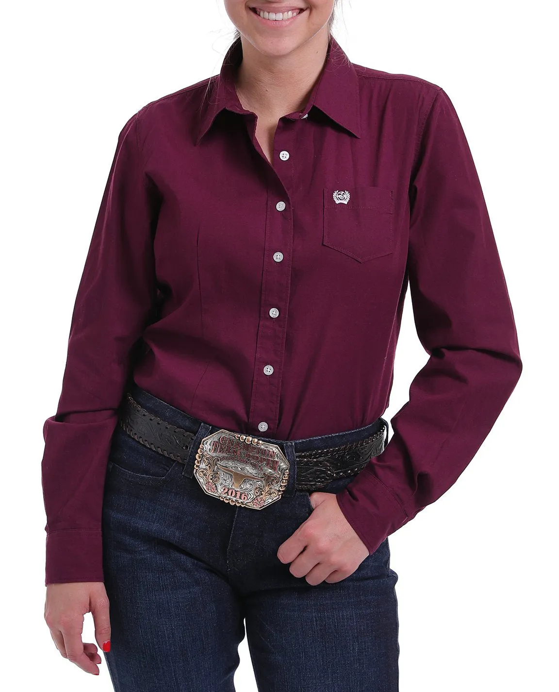 Cinch Solid Burgundy Blouse for Women