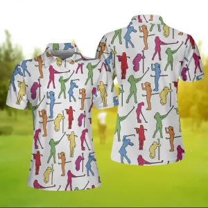 Colorful Female Golfer Short Sleeve Women Polo Shirt, White Golf Shirt For Ladies, Unique Female Golf Gift Coolspod