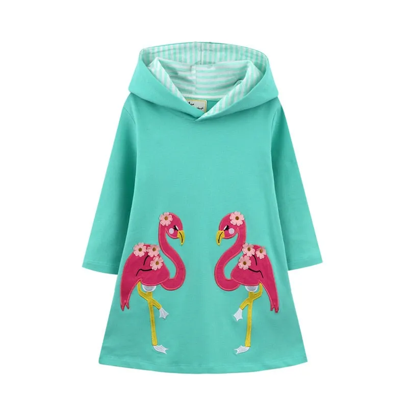 Cotton Hooded Stylish Long Sleeved Girls Dress