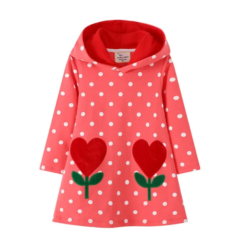 Cotton Hooded Stylish Long Sleeved Girls Dress