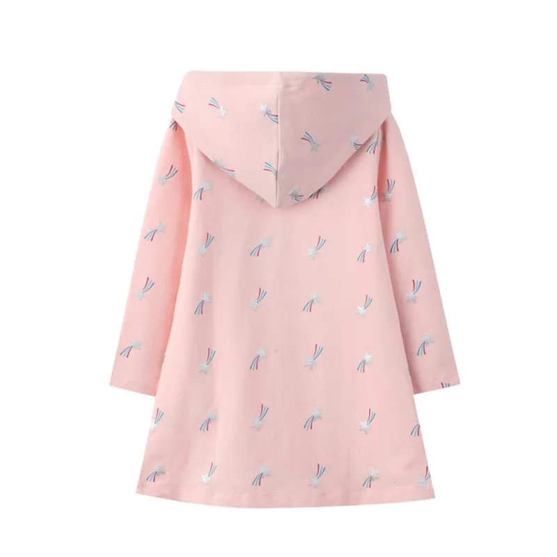 Cotton Hooded Stylish Long Sleeved Girls Dress