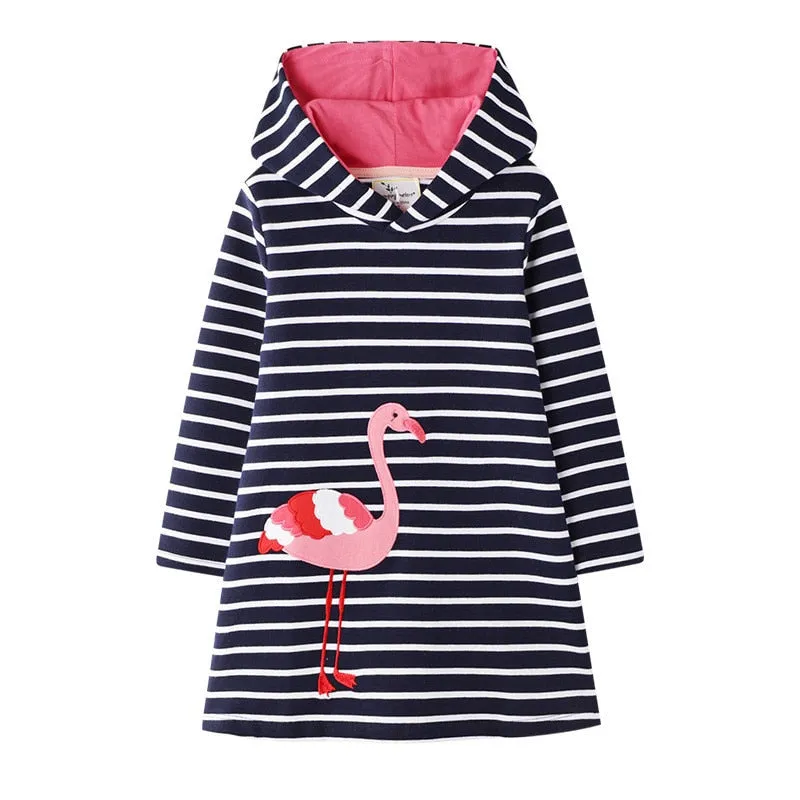 Cotton Hooded Stylish Long Sleeved Girls Dress