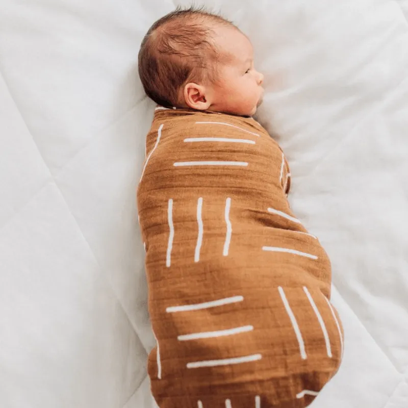 Cotton Muslin Swaddle, Mustard Mud Cloth