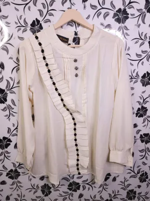 Cream Top With Side Frill & Chain Work