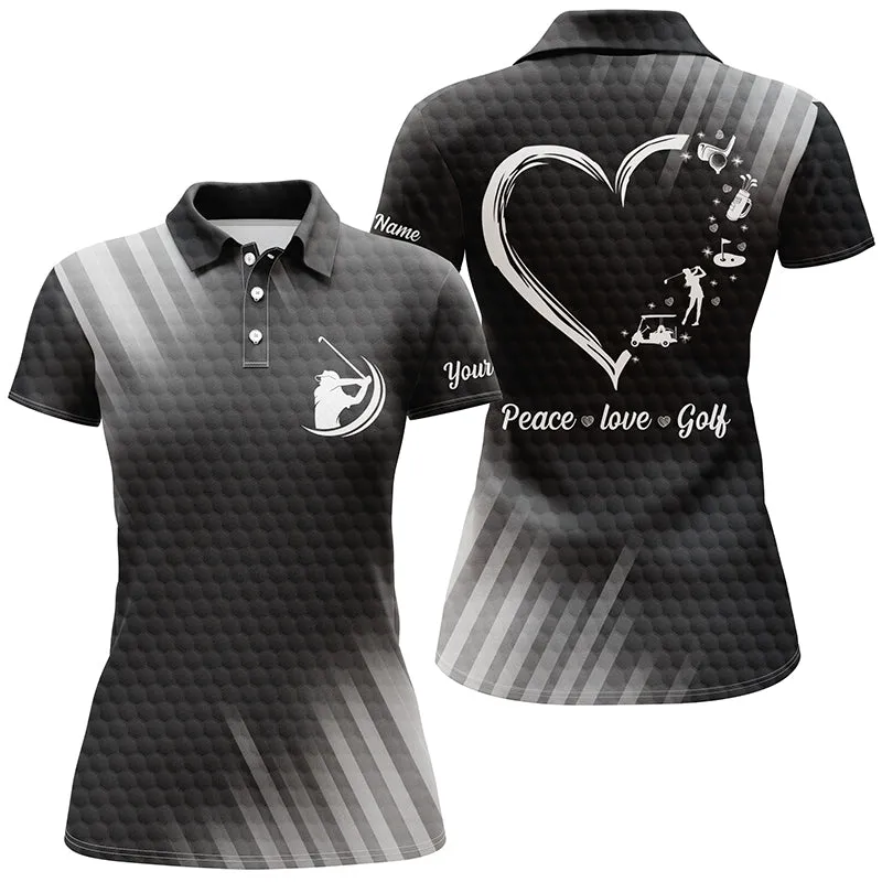 Custom Name Multi-Color Heart Women Golf Polo Shirts Peace Love Golf, Personalized Best Women Golf Shirts