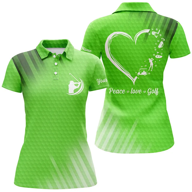 Custom Name Multi-Color Heart Women Golf Polo Shirts Peace Love Golf, Personalized Best Women Golf Shirts