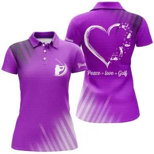 Custom Name Multi-Color Heart Women Golf Polo Shirts Peace Love Golf, Personalized Best Women Golf Shirts