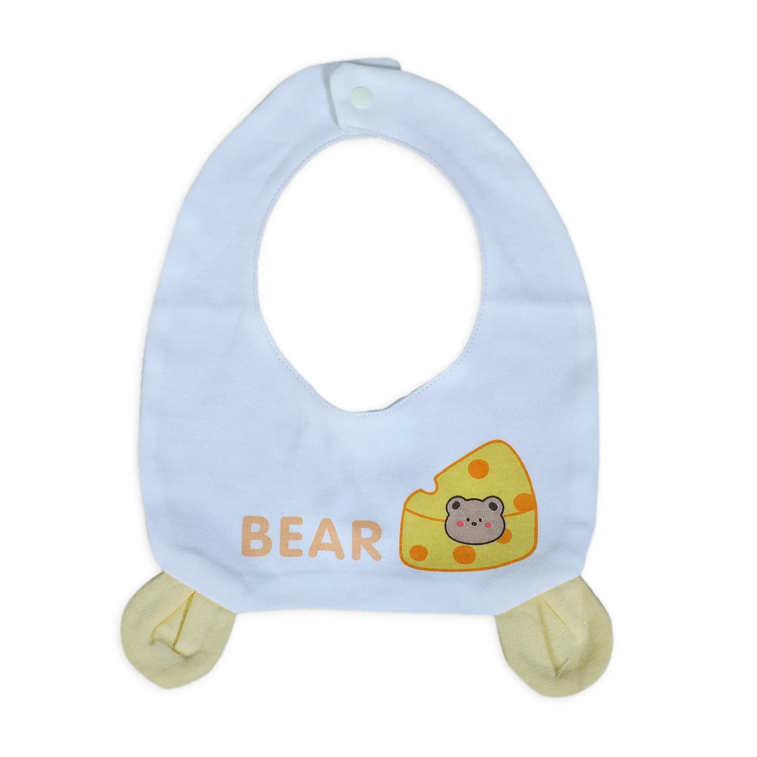 Cute Bear Full Sleeves One-Piece Body Suit With Snap Buttons Tie Knot And Matching Bib - Yellow