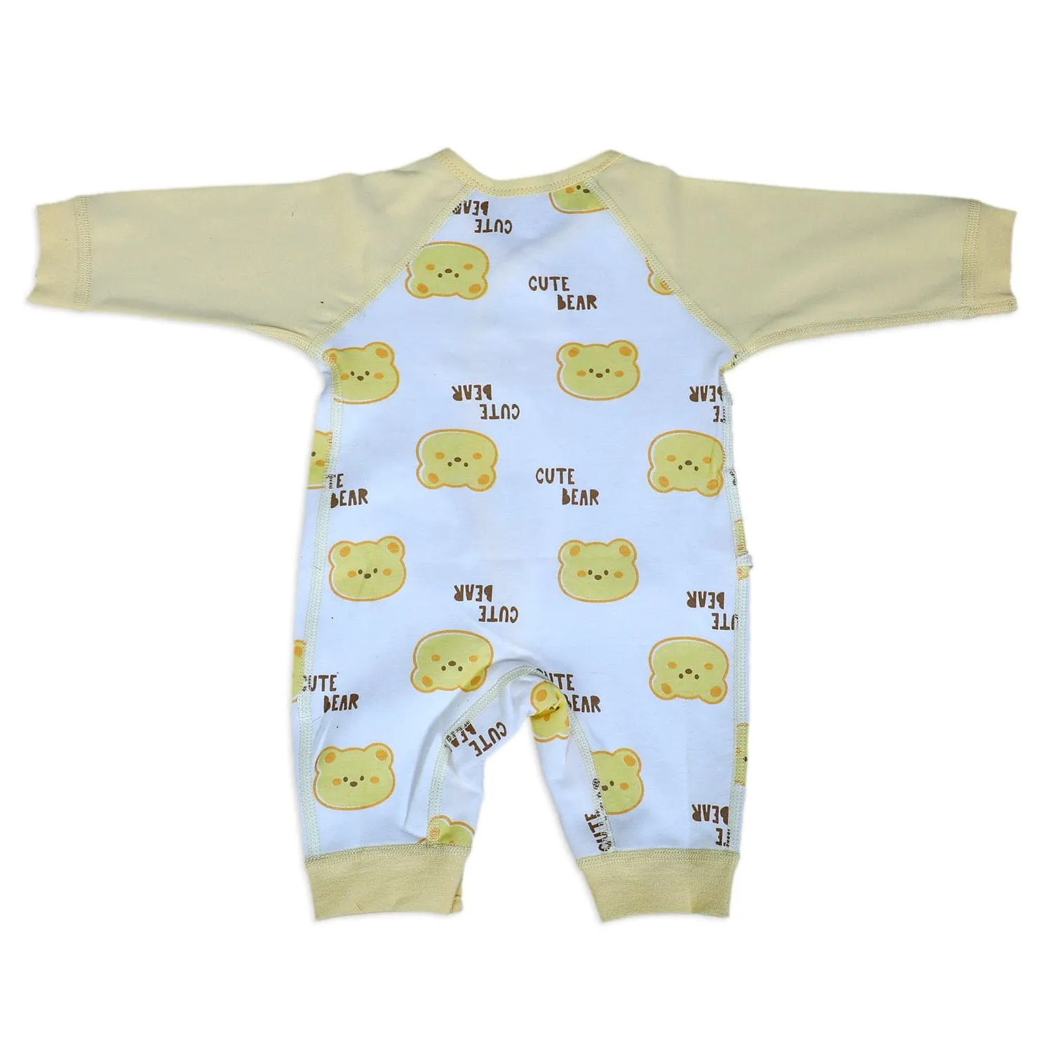 Cute Bear Full Sleeves One-Piece Body Suit With Snap Buttons Tie Knot And Matching Bib - Yellow